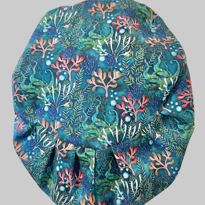 Under the Sea Euro Scrub Cap | Ocean Coral Surgical Cap | Adjustable Elastic Medical Hat | OR Nurse Cap