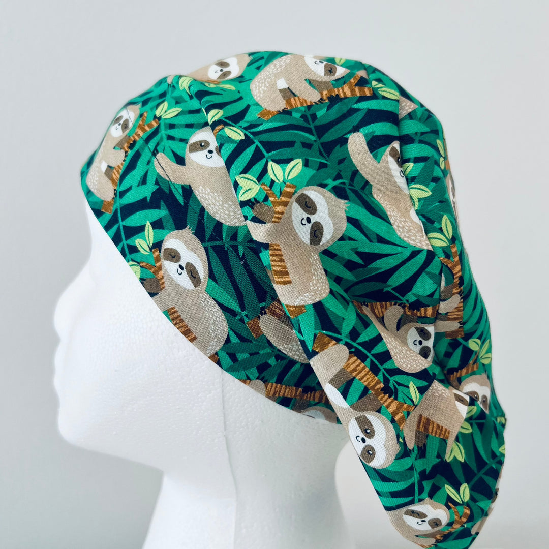 Euro Scrub Cap Cute Sloth Print | Adjustable Unisex OR Cap | Surgical Hat Gift for Nurses, Surgeons & Healthcare Workers