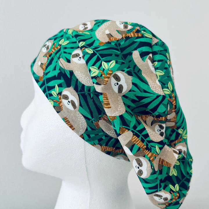 Euro Scrub Cap Cute Sloth Print | Adjustable Unisex OR Cap | Surgical Hat Gift for Nurses, Surgeons &amp; Healthcare Workers