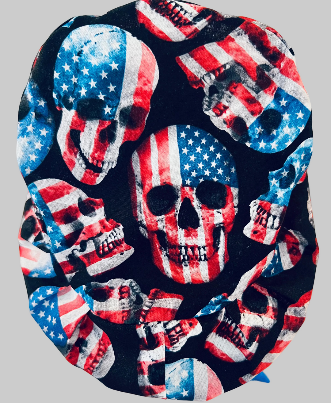 Euro Style Skull Scrub Cap Patriotic – American Flag Skull Surgical Hat – Adjustable Nurse Doctor OR Cap Red White Blue