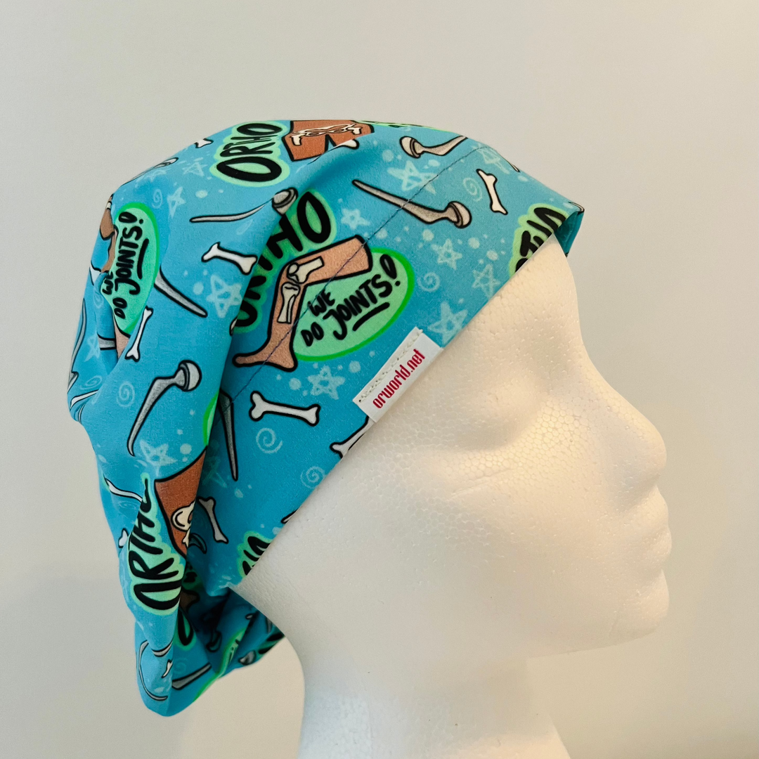 Orthopedic Euro Scrub Cap – Funny Ortho Bone Print Surgical Hat “We Do Joints”