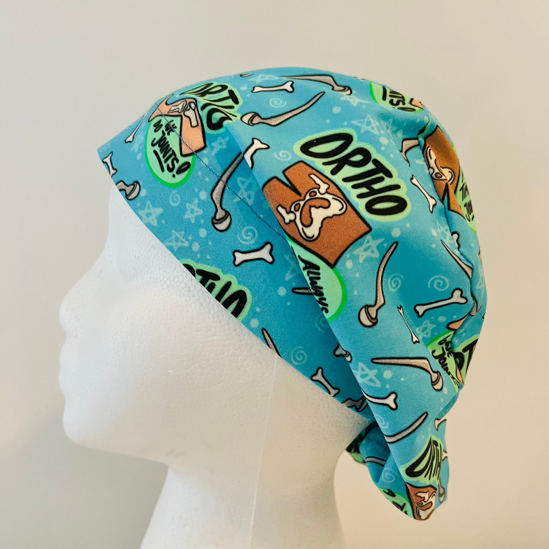 Orthopedic Euro Scrub Cap – Funny Ortho Bone Print Surgical Hat “We Do Joints”