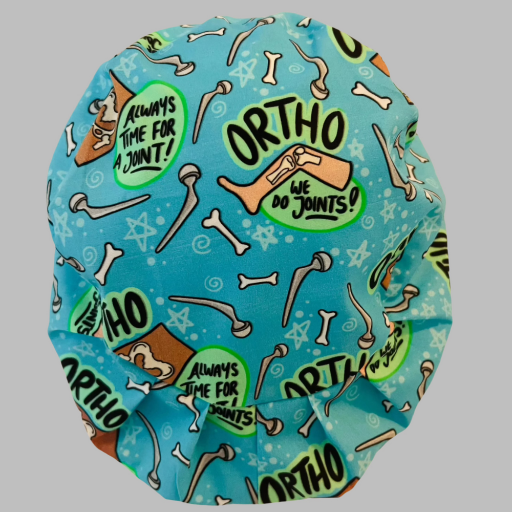 Orthopedic Euro Scrub Cap – Funny Ortho Bone Print Surgical Hat “We Do Joints”