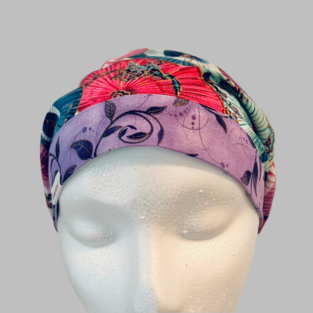 Spring Floral Euro Scrub Cap – Pastel Parasol Nurse Hat, Purple Surgical Cap, Women’s Fitted Scrub Hat, OR Cap
