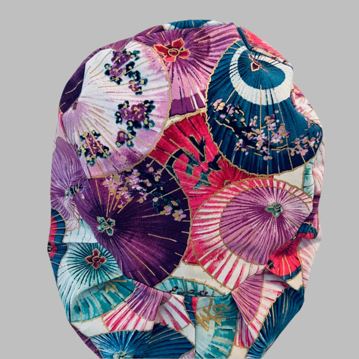 Spring Floral Euro Scrub Cap – Pastel Parasol Nurse Hat, Purple Surgical Cap, Women’s Fitted Scrub Hat, OR Cap