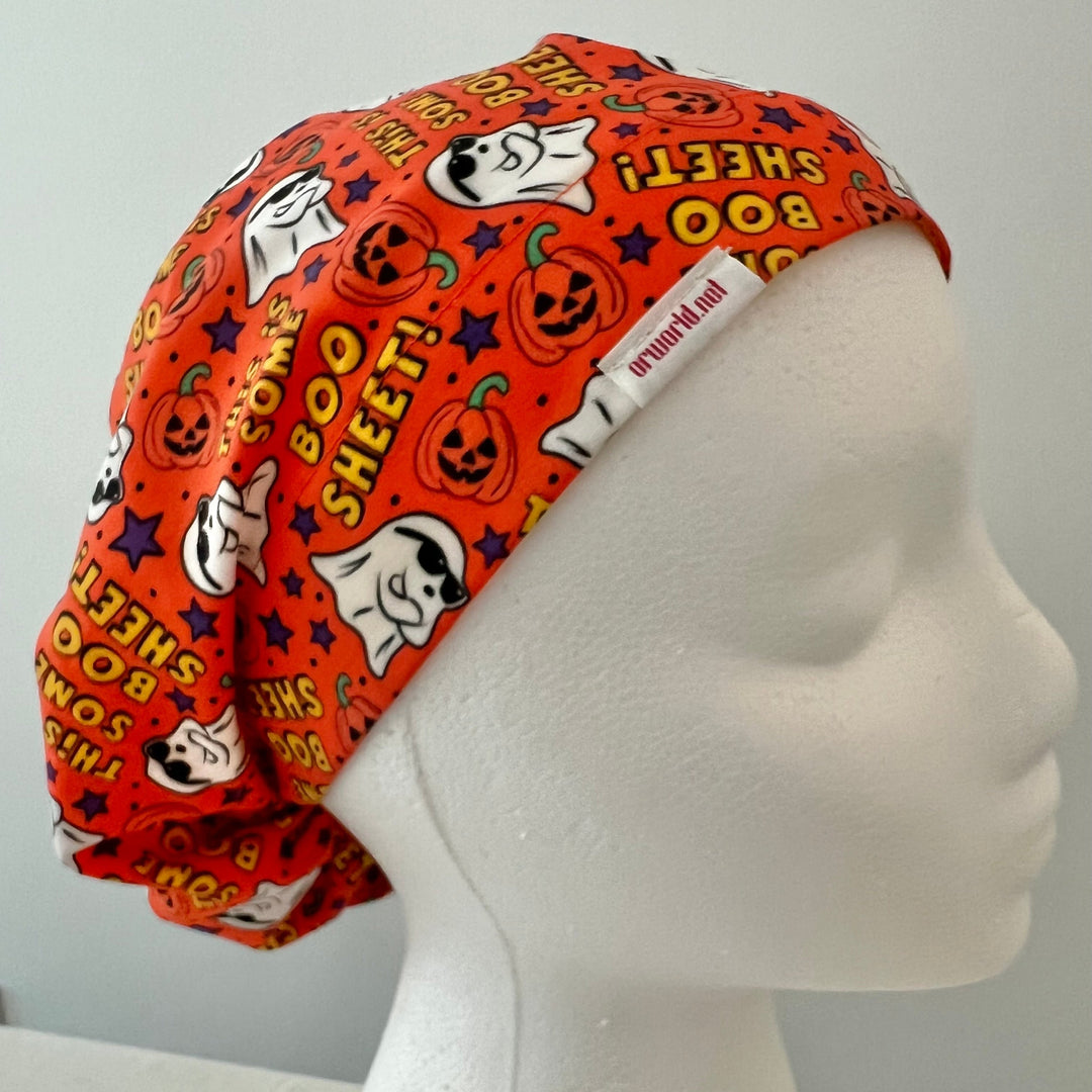 Halloween Ghost Scrub Cap – “Boo Sheet” Funny Euro Scrub Cap for Nurses & Surgeons