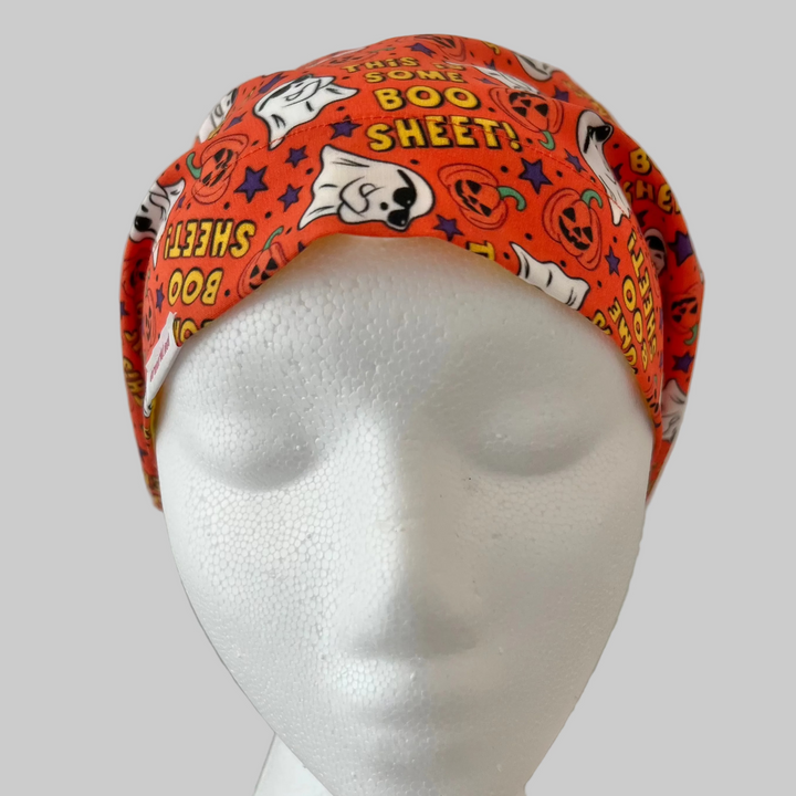 Halloween Ghost Scrub Cap – “Boo Sheet” Funny Euro Scrub Cap for Nurses &amp; Surgeons