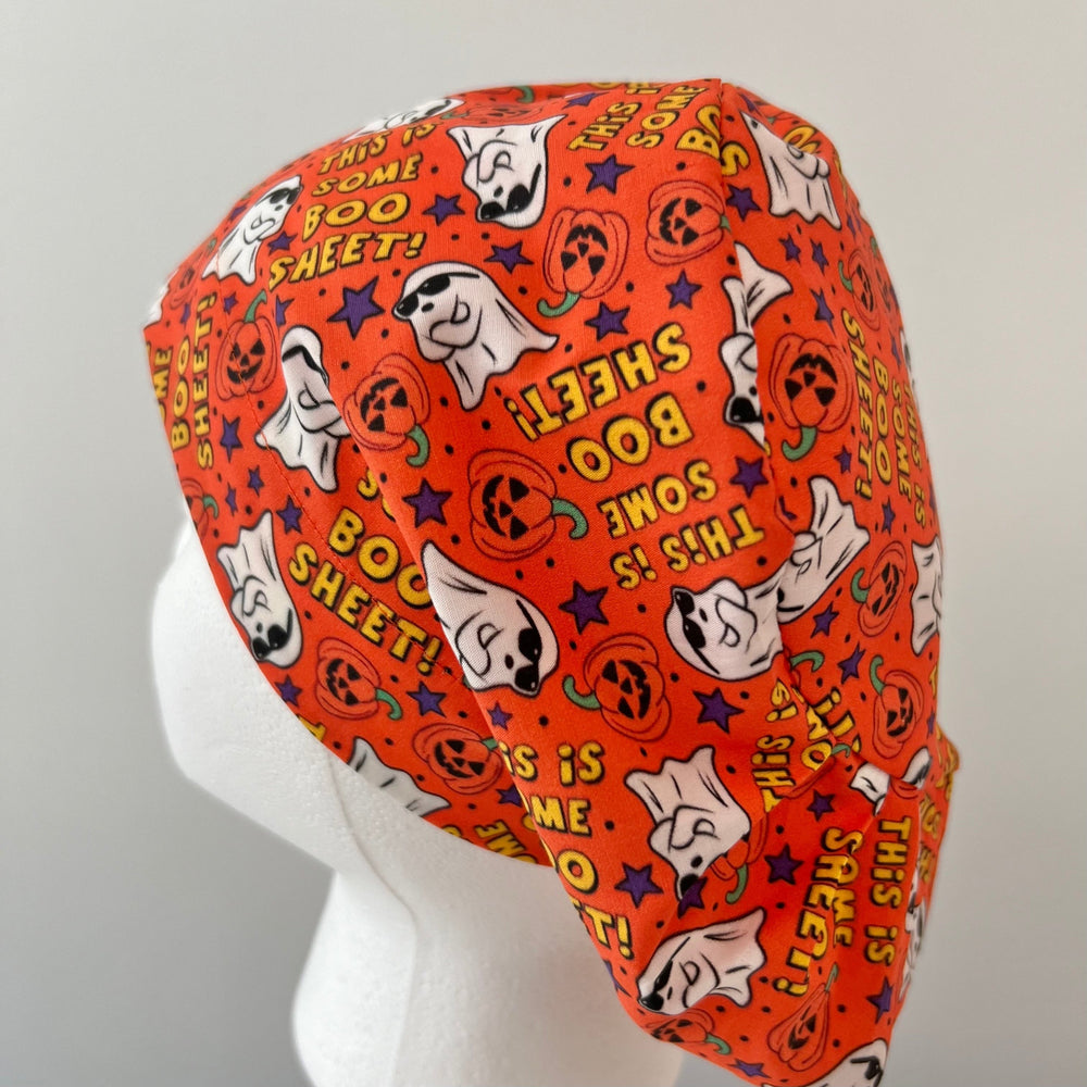 Halloween Ghost Scrub Cap – “Boo Sheet” Funny Euro Scrub Cap for Nurses & Surgeons