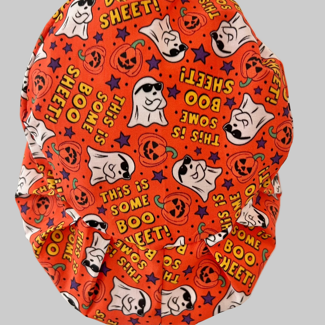 Halloween Ghost Scrub Cap – “Boo Sheet” Funny Euro Scrub Cap for Nurses &amp; Surgeons