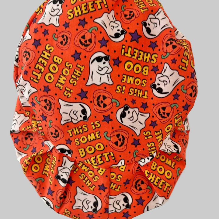 Halloween Ghost Scrub Cap – “Boo Sheet” Funny Euro Scrub Cap for Nurses &amp; Surgeons
