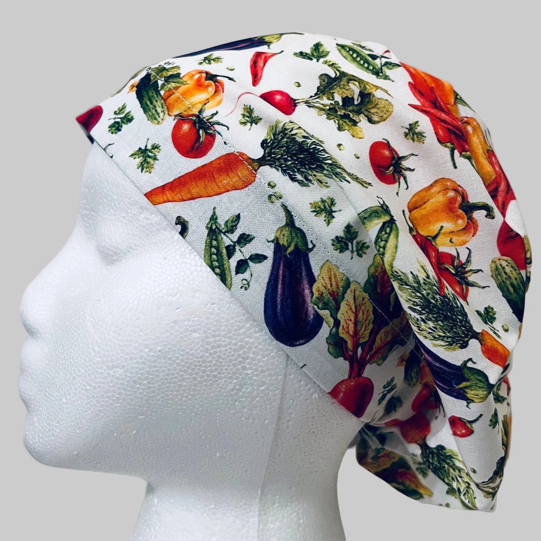 Euro Scrub Cap Vegetable Garden Print – Adjustable Elastic Back Surgical Cap for Women Nurses, Surgeons &amp; Healthcare Professionals