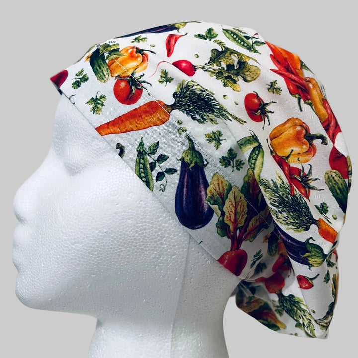 Euro Scrub Cap Vegetable Garden Print – Adjustable Elastic Back Surgical Cap for Women Nurses, Surgeons &amp; Healthcare Professionals