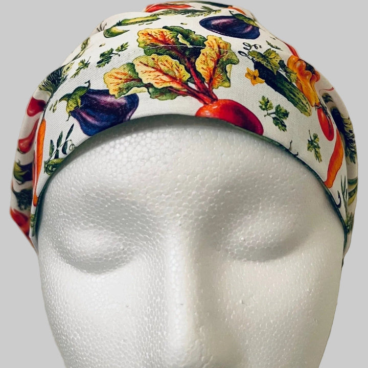Euro Scrub Cap Vegetable Garden Print – Adjustable Elastic Back Surgical Cap for Women Nurses, Surgeons &amp; Healthcare Professionals