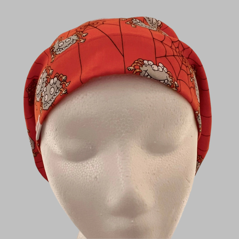 Euro Scrub Cap Halloween Spider Monster Surgical Hat | Fall Nurse Cap, Cute Halloween OR Cap, Autumn Scrub Hat | front view
