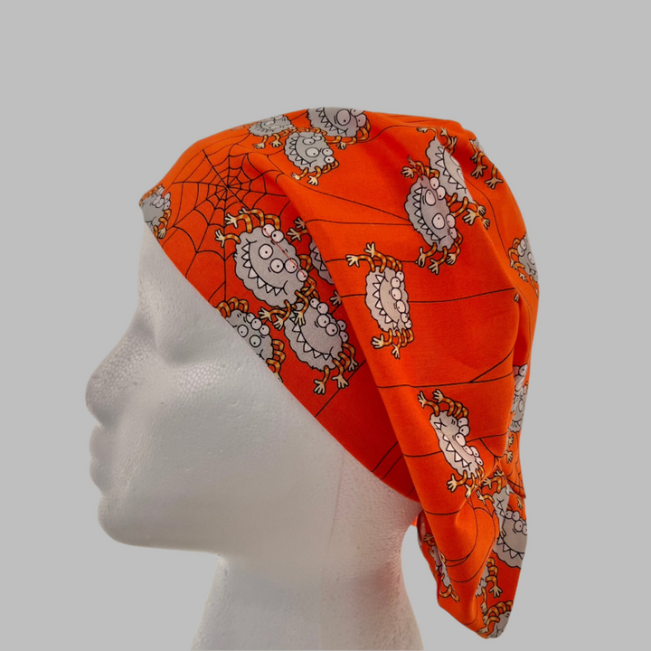 Euro Scrub Cap Halloween Spider Monster Surgical Hat | Fall Nurse Cap, Cute Halloween OR Cap, Autumn Scrub Hat | left side view