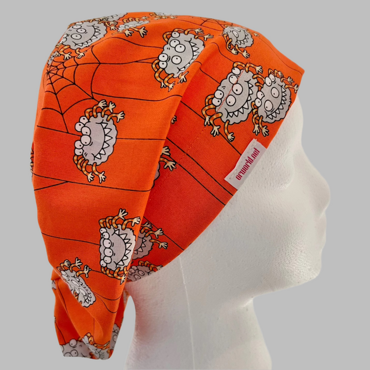 Euro Scrub Cap Halloween Spider Monster Surgical Hat | Fall Nurse Cap, Cute Halloween OR Cap, Autumn Scrub Hat | right side view