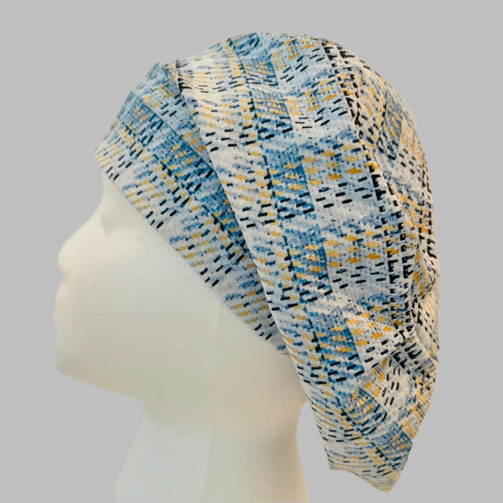     Blue Plaid Euro Scrub Cap – Adjustable Elastic Back Surgical Cap for Women &amp; Men