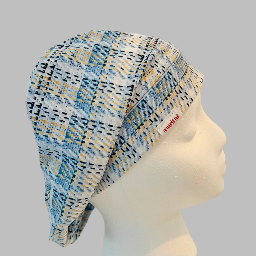     Blue Plaid Euro Scrub Cap – Adjustable Elastic Back Surgical Cap for Women & Men