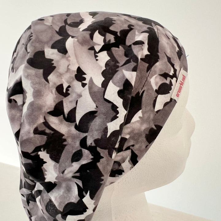 Euro Scrub Cap Halloween Bats Surgical Hat | Fall Nurse Cap, Autumn OR Cap, Cute Halloween Scrub Hat | right side view