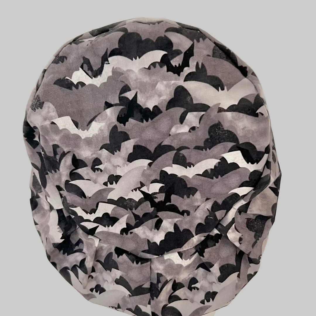 Euro Scrub Cap Halloween Bats Surgical Hat | Fall Nurse Cap, Autumn OR Cap, Cute Halloween Scrub Hat |  back view