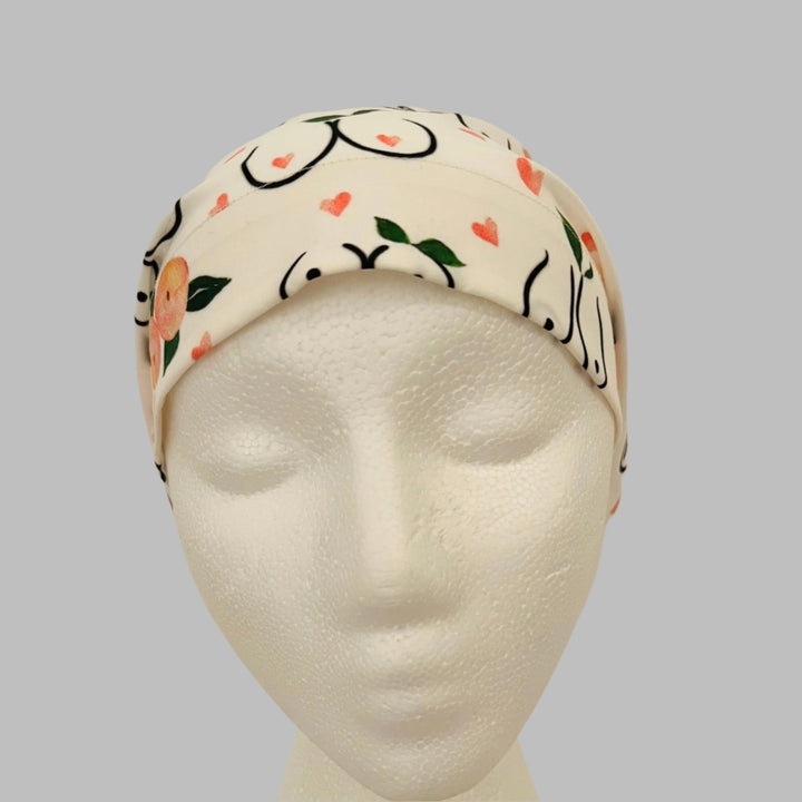 Women’s Health Euro Scrub Cap – Breast &amp; Peach Print Surgical Cap – OB/GYN &amp; L&amp;D Hat