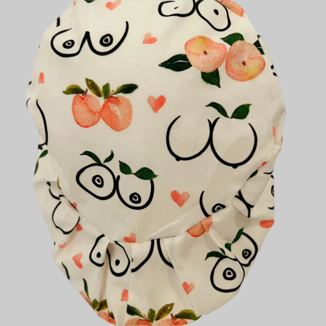 Women’s Health Euro Scrub Cap – Breast &amp; Peach Print Surgical Cap – OB/GYN &amp; L&amp;D Hat
