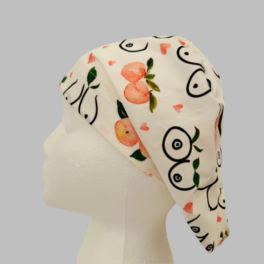 Women’s Health Euro Scrub Cap – Breast & Peach Print Surgical Cap – OB/GYN & L&D Hat