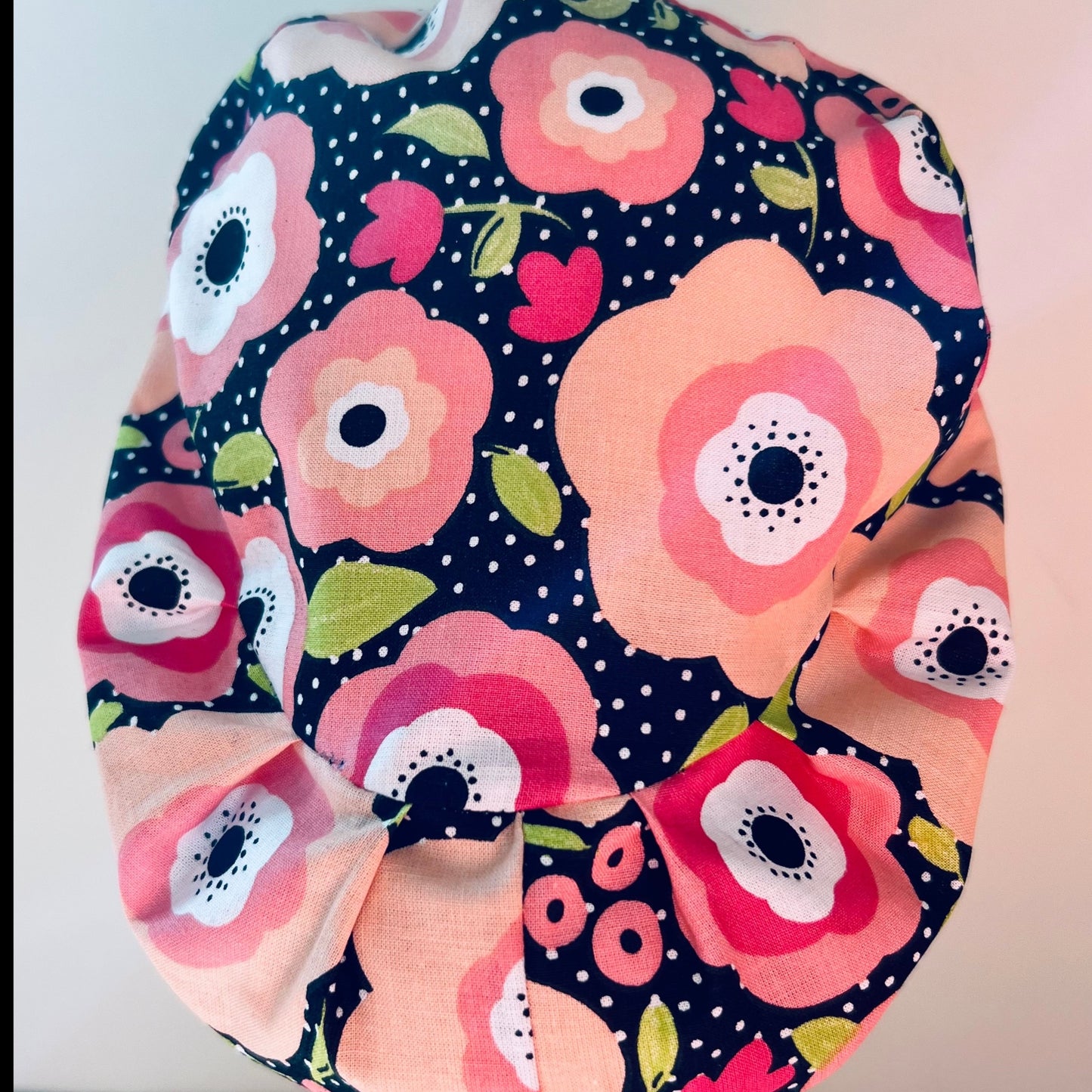Euro Surgical Scrub Cap-Pink Flowers with polka dots 