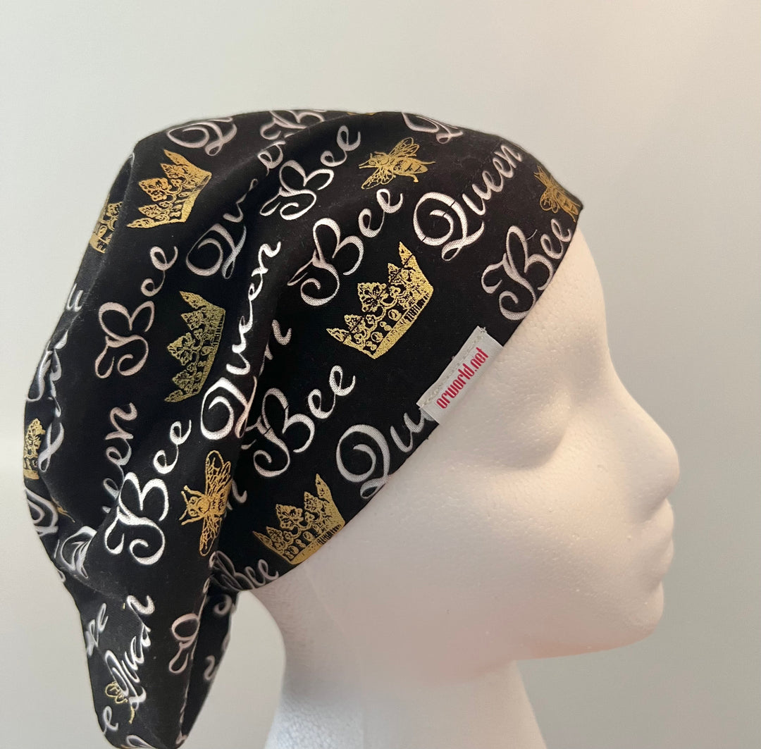 Euro Queen Bee Scrub Cap | Bee Surgical Hat | Adjustable OR Cap for Nurses & Surgeons | Handmade USA | Satin Lining Option | Side View 2