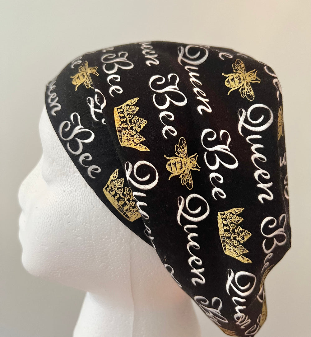 Euro Queen Bee Scrub Cap | Bee Surgical Hat | Adjustable OR Cap for Nurses & Surgeons | Handmade USA | Satin Lining Option | Side view 1
