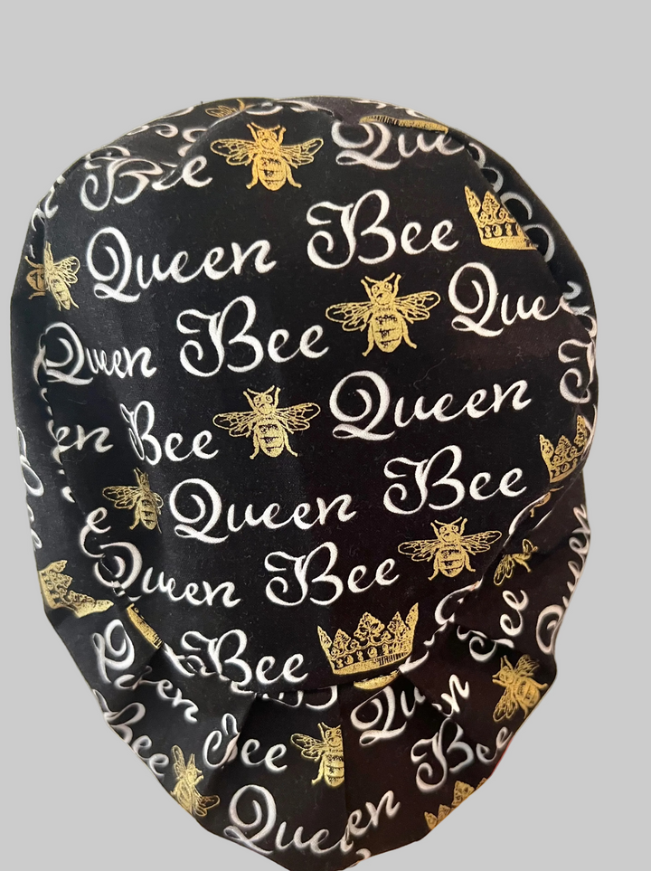Euro Queen Bee Scrub Cap | Bee Surgical Hat | Adjustable OR Cap for Nurses &amp; Surgeons | Handmade USA | Satin Lining Option | Back View