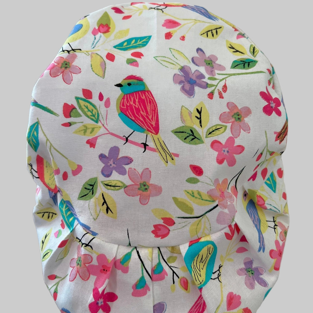 Spring Birds & Flowers Euro Scrub Cap | Colorful Bird Floral Surgical Cap | Adjustable Elastic Nurse Ha