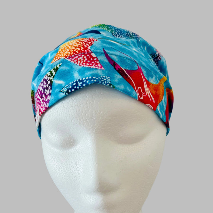 Manta Ray Euro Scrub Cap – Ocean Stingray Surgical Cap, Colorful Sea Life Men’s Scrub Hat, Marine Theme Cap