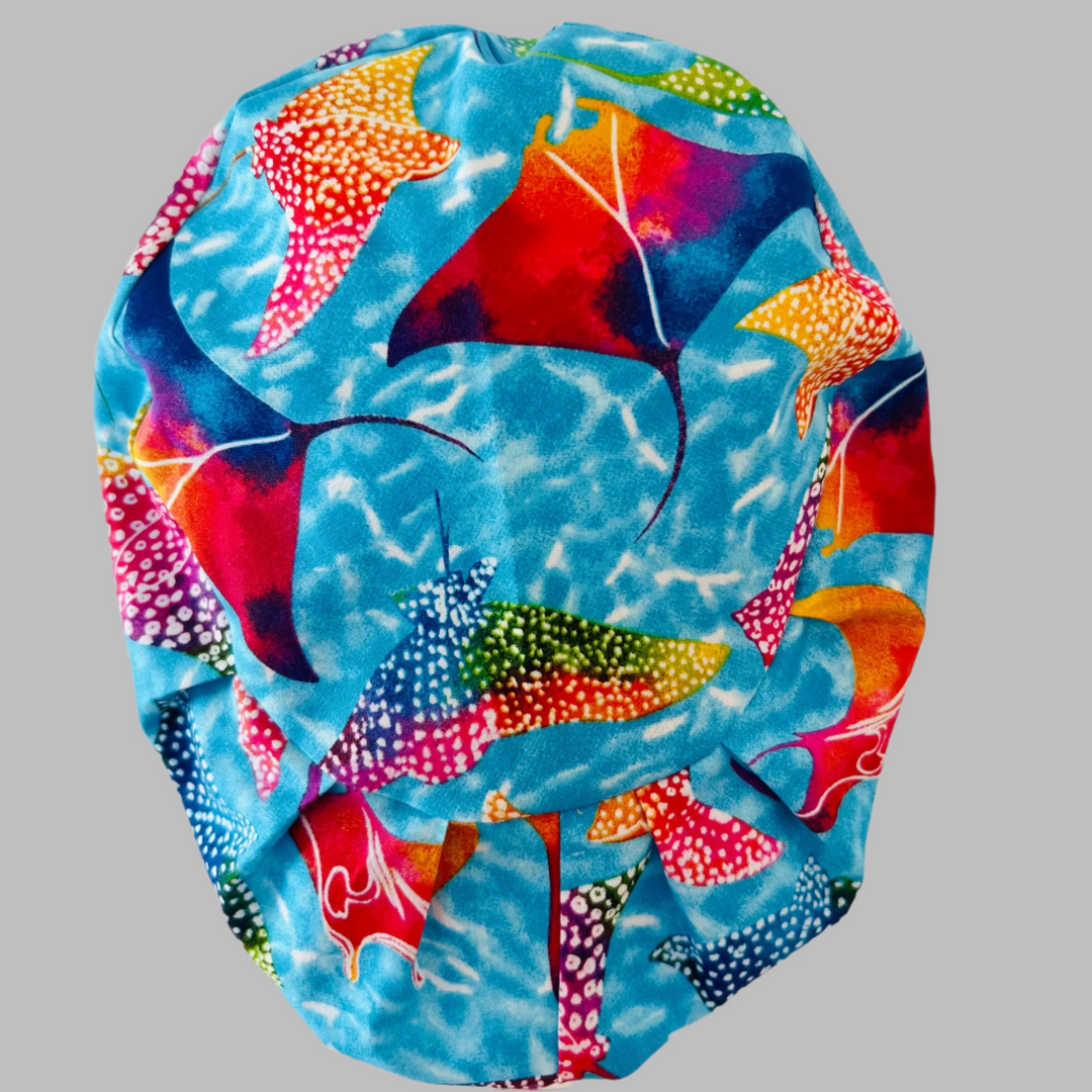 Manta Ray Euro Scrub Cap – Ocean Stingray Surgical Cap, Colorful Sea Life Men’s Scrub Hat, Marine Theme Cap