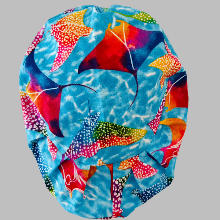 Manta Ray Euro Scrub Cap – Ocean Stingray Surgical Cap, Colorful Sea Life Men’s Scrub Hat, Marine Theme Cap