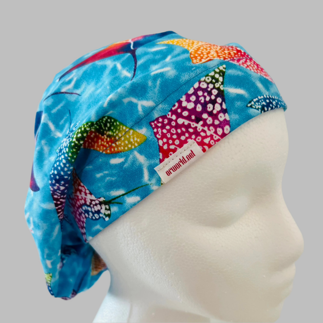 Manta Ray Euro Scrub Cap – Ocean Stingray Surgical Cap, Colorful Sea Life Men’s Scrub Hat, Marine Theme Cap