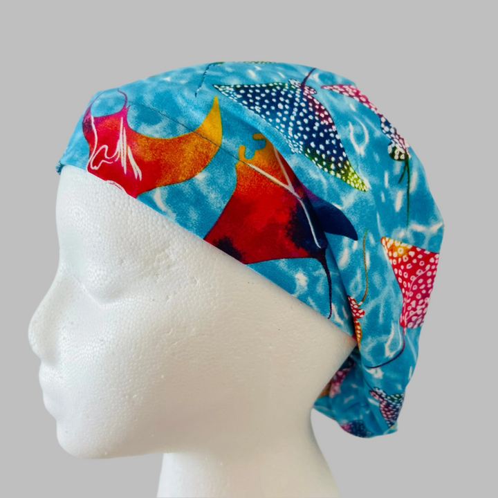 Manta Ray Euro Scrub Cap – Ocean Stingray Surgical Cap, Colorful Sea Life Men’s Scrub Hat, Marine Theme Cap