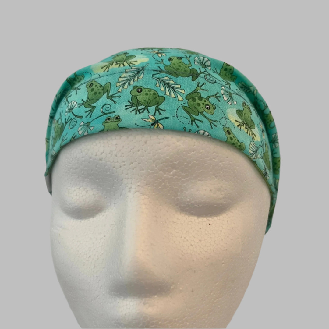 Frog Euro Scrub Cap – Green Frog Surgical Hat, Adjustable Elastic Back, Women’s Nurse Cap, Cute OR Scrub Hat