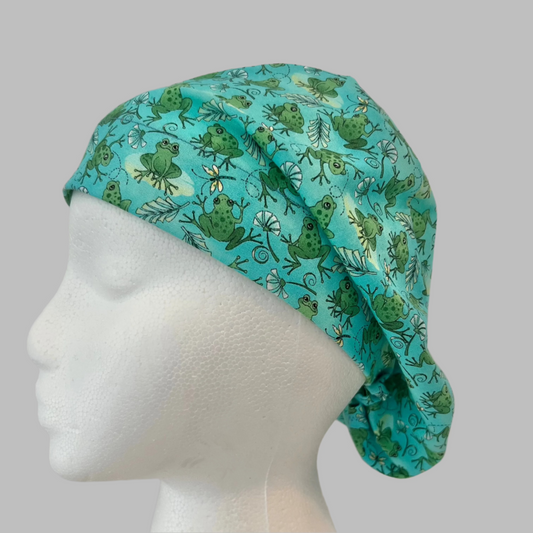 Frog Euro Scrub Cap – Green Frog Surgical Hat, Adjustable Elastic Back, Women’s Nurse Cap, Cute OR Scrub Hat