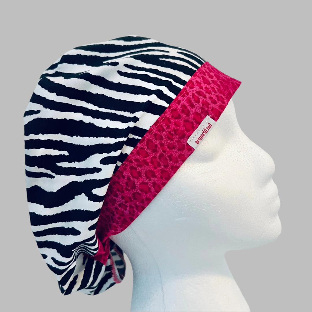 Euro Scrub Cap Zebra Print Surgical Hat | Pink Animal Print OR Cap for Nurses & Surgeons | Adjustable Scrub Cap | Satin Lining Option