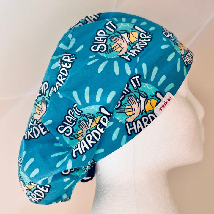 Funny Slap It Harder surgical scrub cap for surgical technologists, operating room nurses, surgeons, residents, and healthcare professionals