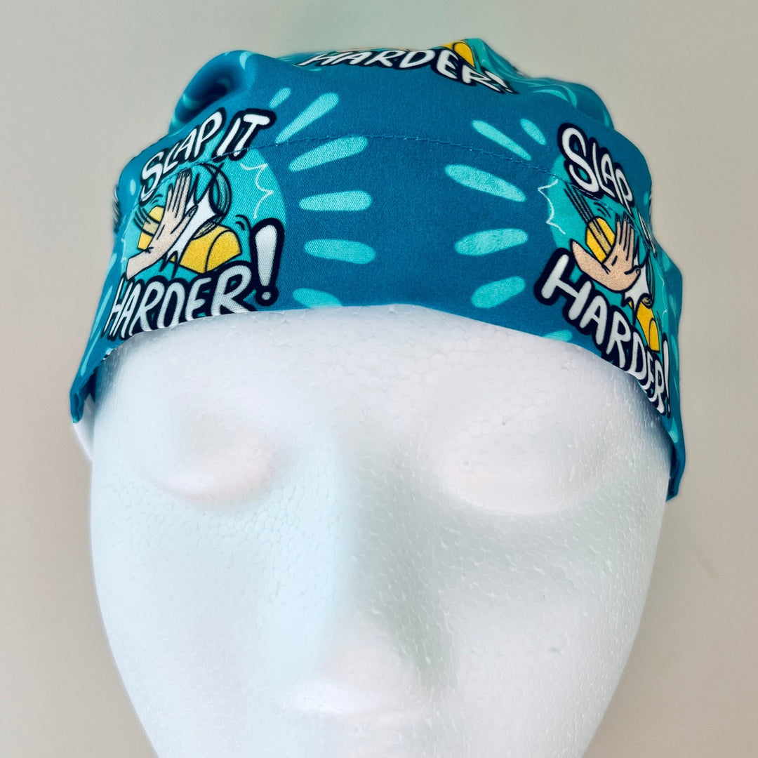 Funny Slap It Harder surgical scrub cap for surgical technologists, operating room nurses, surgeons, residents, and healthcare professionals