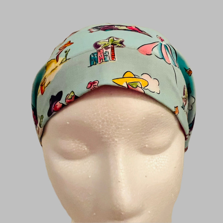 Flamingo Beach Euro Scrub Cap | Tropical Summer Surgical Hat | Fun Pink Flamingo Nurse Cap