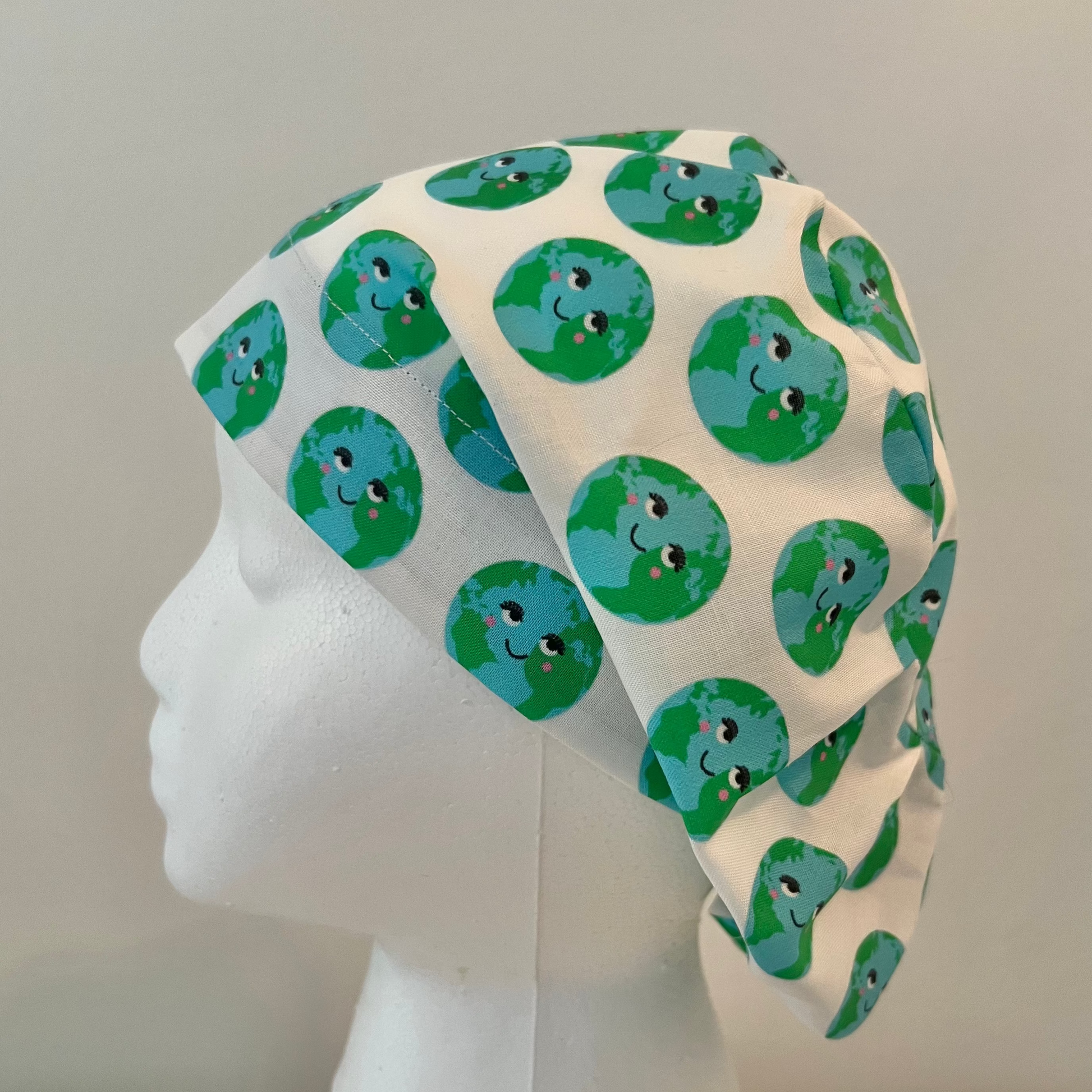 Earth Scrub Cap Euro Style, Cute Planet Surgical Hat for Women, Adjustable Cotton OR Cap, Save the Planet Nurse Gift, Kawaii Earth Operating Room Hat