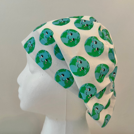 Earth Scrub Cap Euro Style, Cute Planet Surgical Hat for Women, Adjustable Cotton OR Cap, Save the Planet Nurse Gift, Kawaii Earth Operating Room Hat