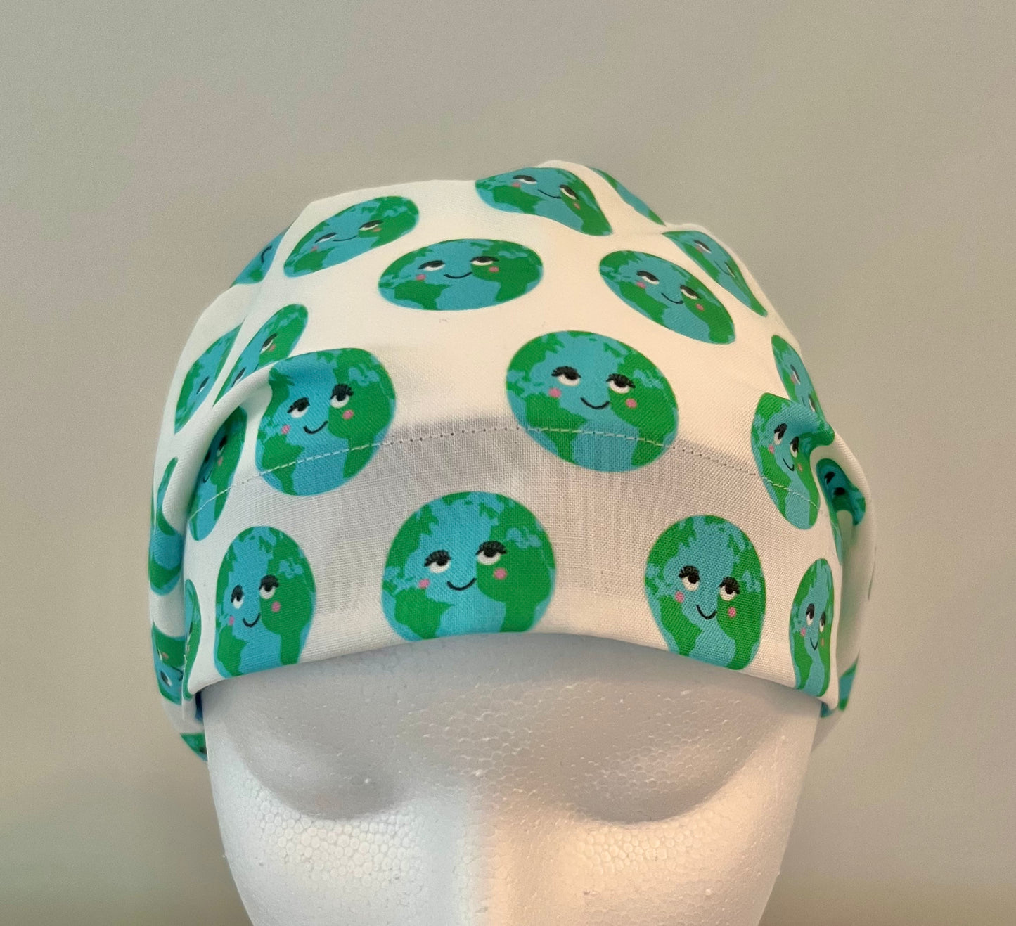 Earth Scrub Cap Euro Style, Cute Planet Surgical Hat for Women, Adjustable Cotton OR Cap, Save the Planet Nurse Gift, Kawaii Earth Operating Room Hat