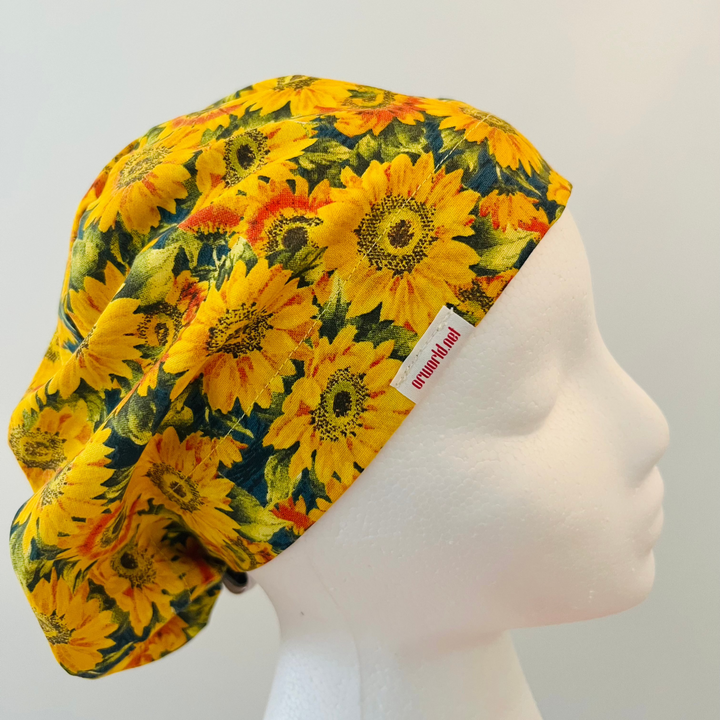 Euro Scrub Cap Sunflower Fall Surgical Hat | Autumn Nurse Cap, Floral OR Cap, Adjustable Women’s Scrub Hat | Right Side View