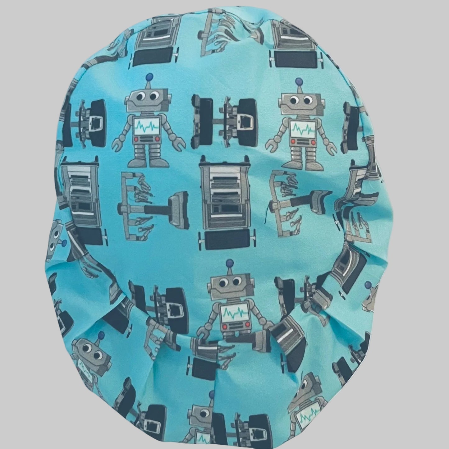 Euro Scrub Cap – Robot Medical Print on Teal | Fun Nurse Surgical Cap