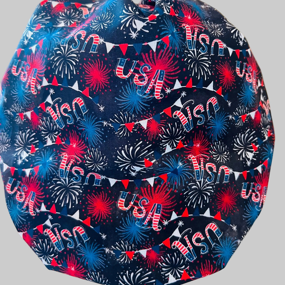 Red, White & Boom Scrub Cap | Patriotic Fireworks Bouffant