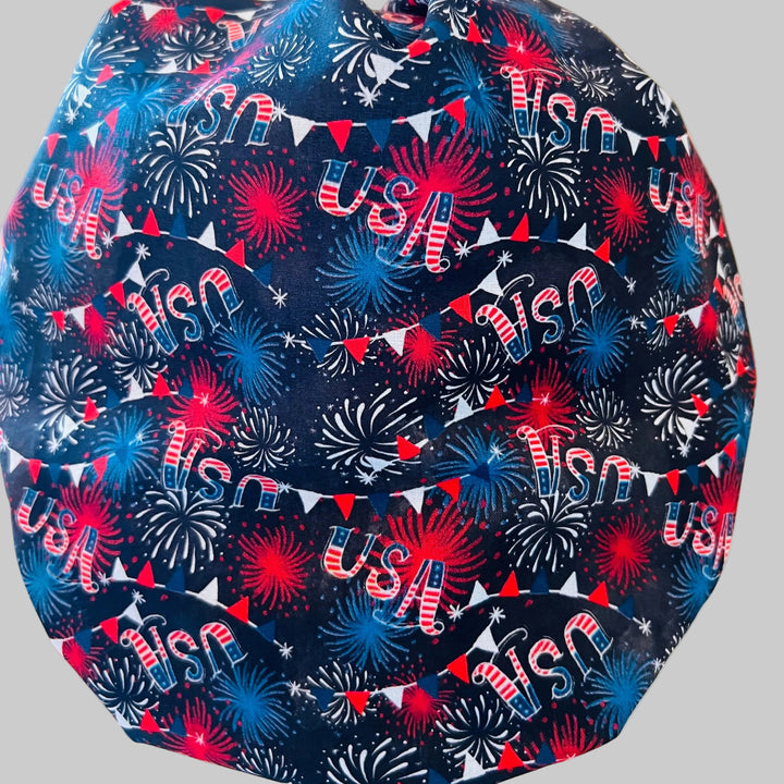 Red, White &amp; Boom Scrub Cap | Patriotic Fireworks Bouffant